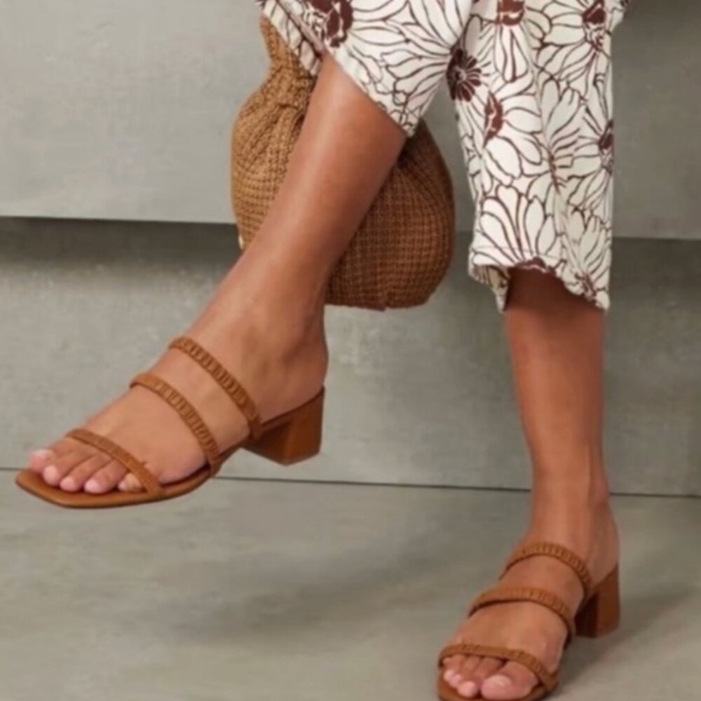 Reformation Assunta Strappy Block Heel Mule in Pecan, Size 9.5